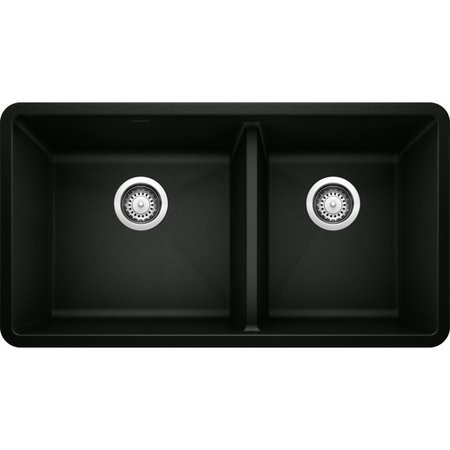 BLANCO Precis Silgranit 60/40 Double Bowl Undermount Kitchen Sink - Coal Black 442926